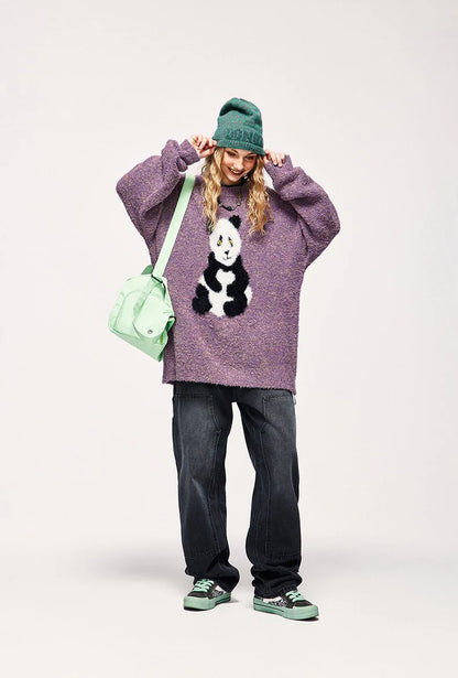 Loose Panda Knitted Fuzzy Sweater Cozy Cute and Effortlessly Stylish