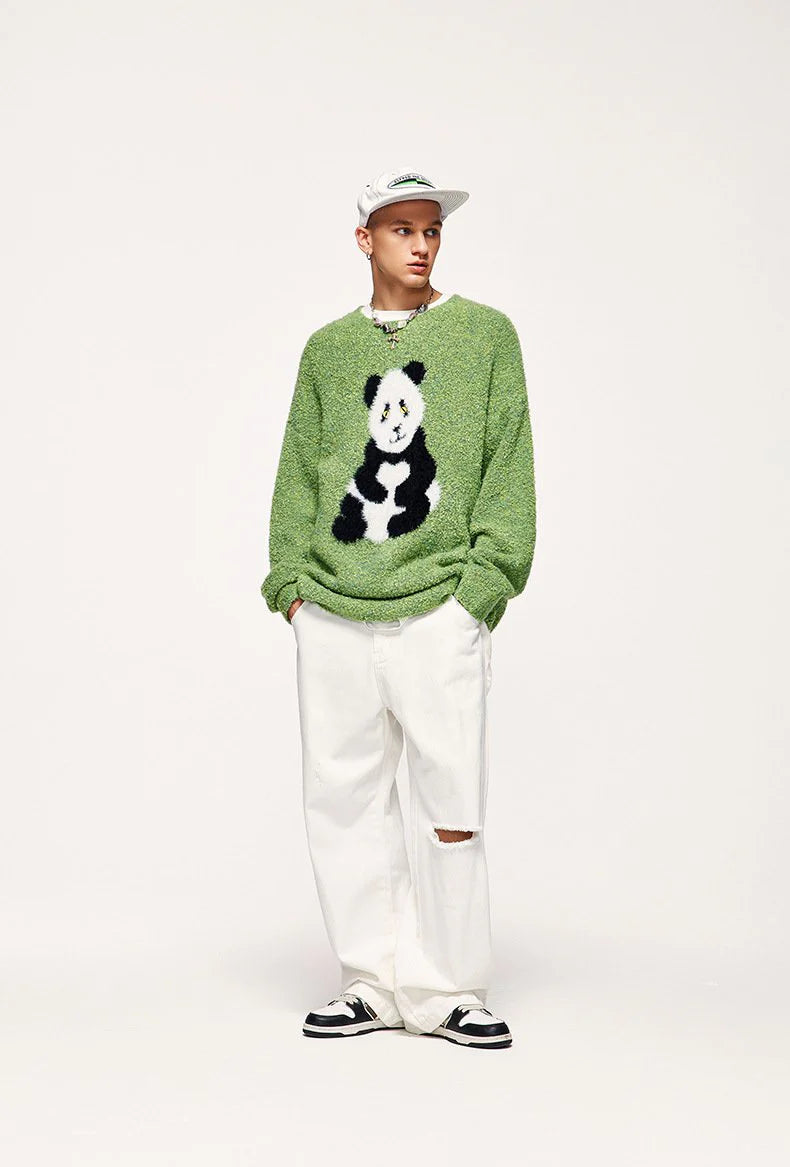 Loose Panda Knitted Fuzzy Sweater Cozy Cute and Effortlessly Stylish
