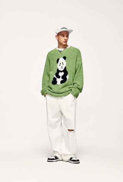 Loose Panda Knitted Fuzzy Sweater Cozy Cute and Effortlessly Stylish