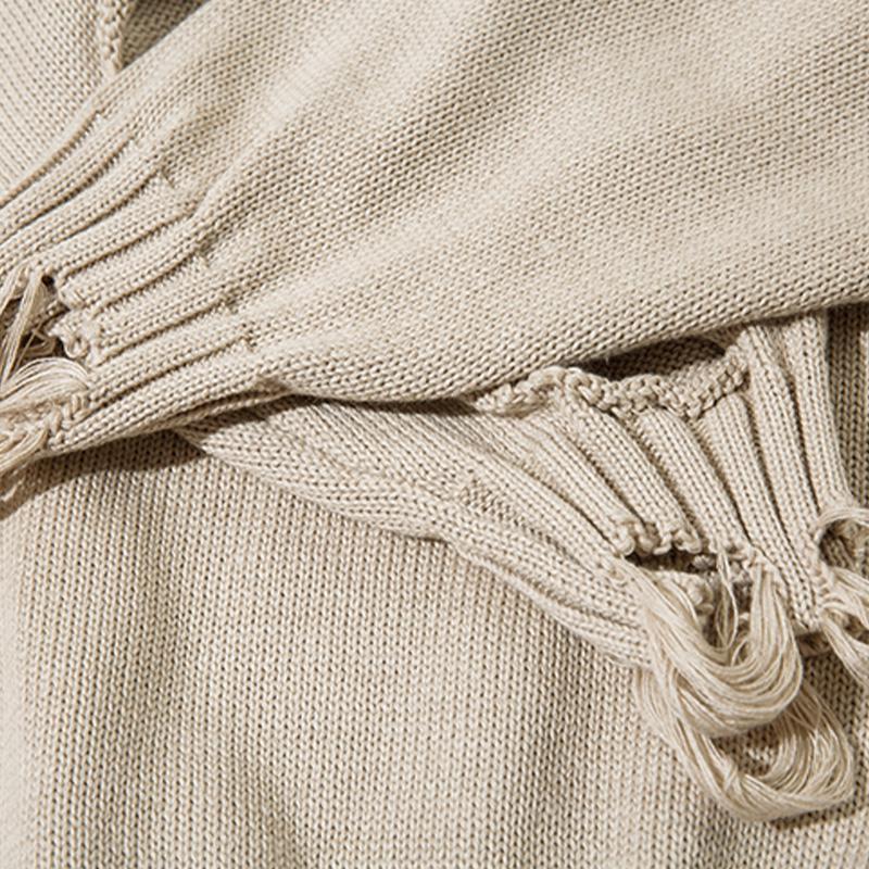 Loose Ripped Hole Solid Color Sweater Edgy Style Meets Casual Comfort