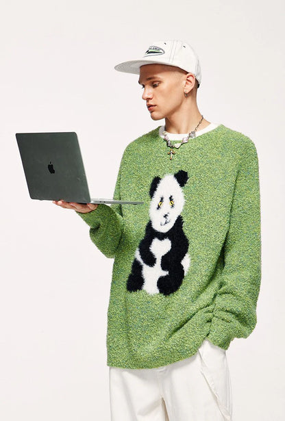 Loose Panda Knitted Fuzzy Sweater Cozy Cute and Effortlessly Stylish