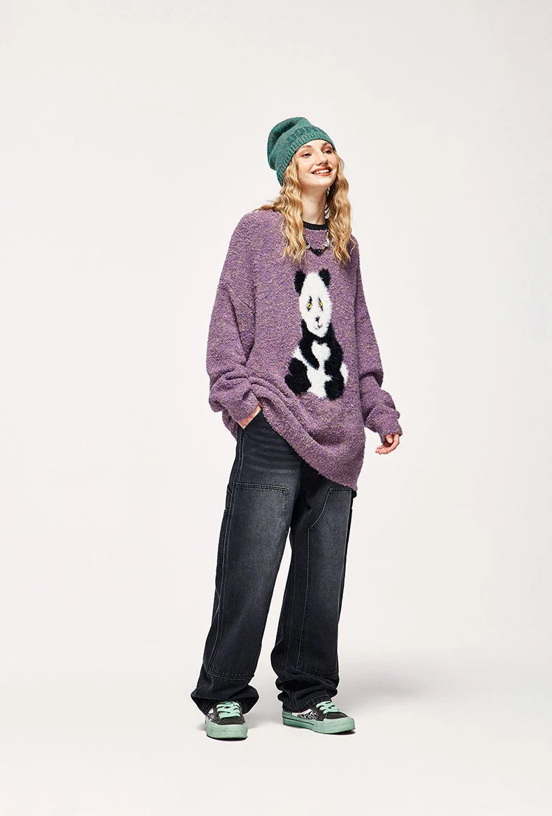 Loose Panda Knitted Fuzzy Sweater Cozy Cute and Effortlessly Stylish