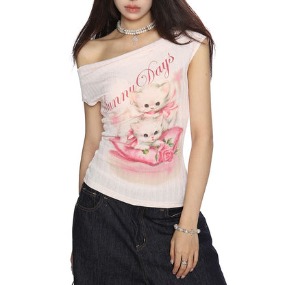 Sunny Days Kitten Off Shoulder Top