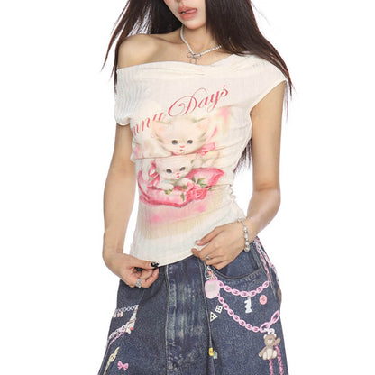 Sunny Days Kitten Off Shoulder Top