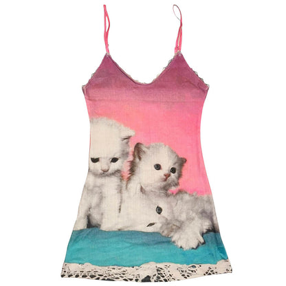 Kitten Print Y2K Mini Dress