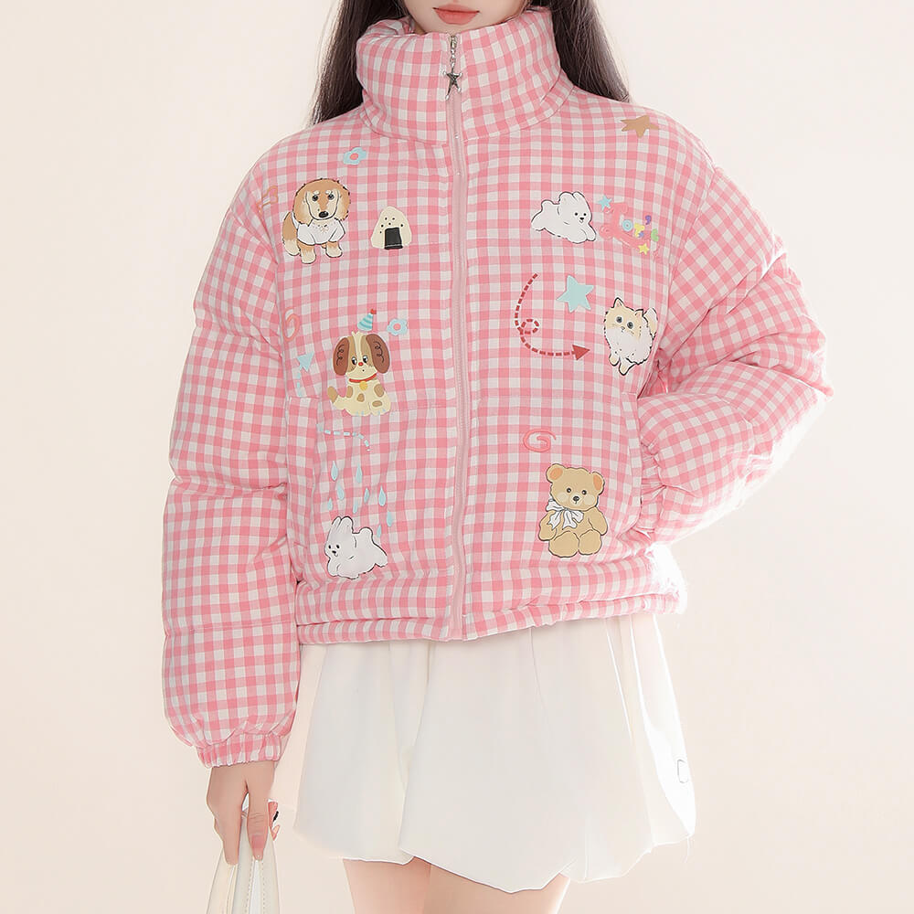 Korean Aesthetic Checker Puffer Jacket