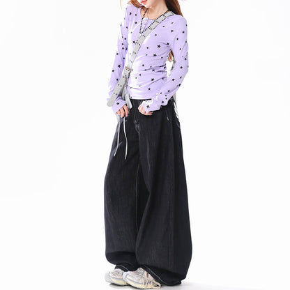 Lavender Star Print Henley Top