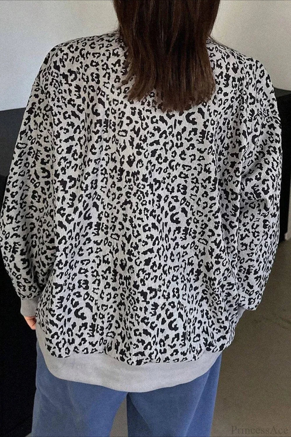 Leopard Print Half-Zip V-Neck Long Sleeve Sweatshirt