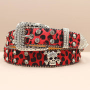 Leopard Print Rhinestone Skull Y2K PU Leather Belt