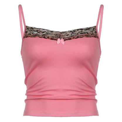 Leopard Trim Pink Y2K Tank Top