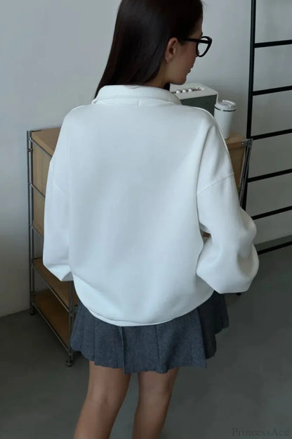 Letter Print Relaxed Convertible Collar Half-Zip Sweatshirt