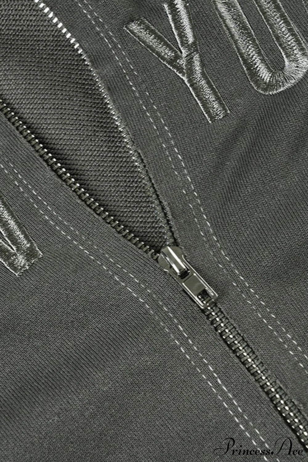 Letter Print Slim Paneled Stand Collar Hoodie