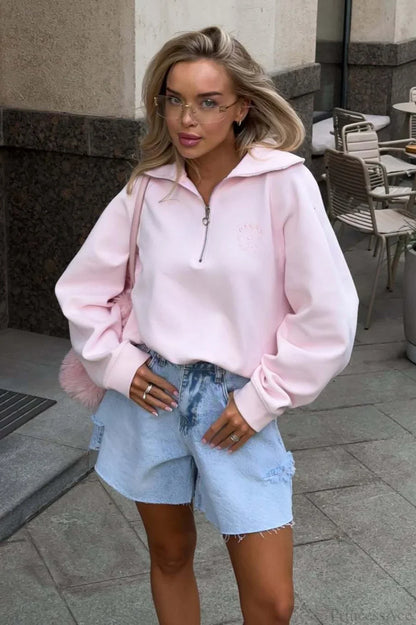 Loose Casual Letter Embroidery Half-Zip Sweatshirt