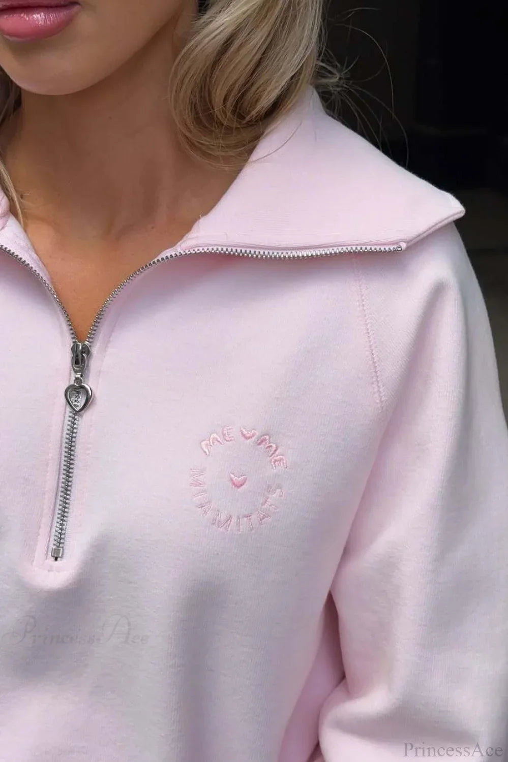Loose Casual Letter Embroidery Half-Zip Sweatshirt