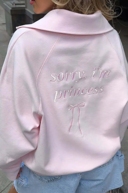 Loose Casual Letter Embroidery Half-Zip Sweatshirt