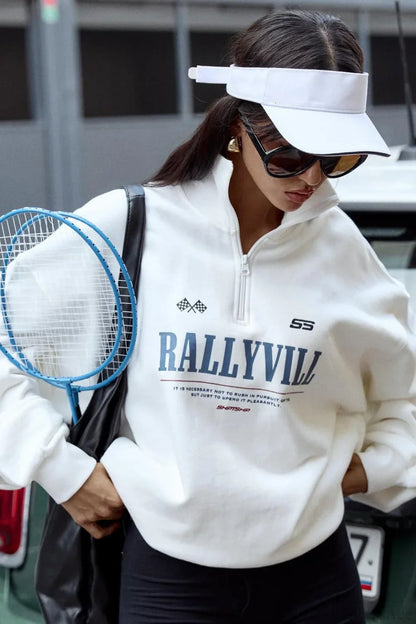 Loose Sporty Half Collar Print Sweatshirt