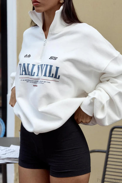 Loose Sporty Half Collar Print Sweatshirt