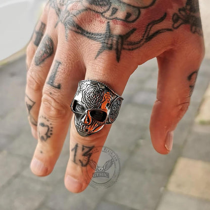 Mandala Flower Stainless Steel Skull Ring