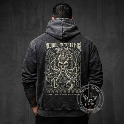Mechano Memento Mori Skull Octopus Vintage Washed Hoodie