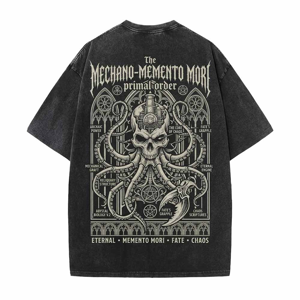Mechano Memento Mori Skull Octopus Vintage Washed T-shirt