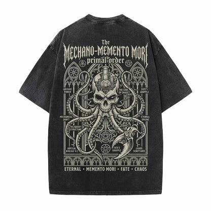 Mechano Memento Mori Skull Octopus Vintage Washed T-shirt