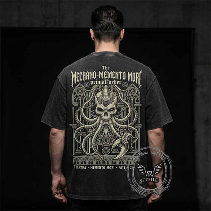 Mechano Memento Mori Skull Octopus Vintage Washed T-shirt