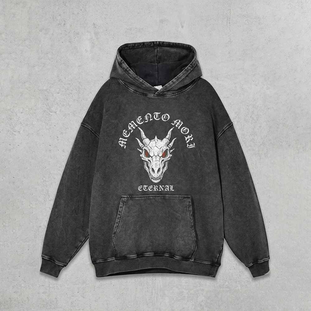 Memento Mori Dragon Skull Vintage Washed Hoodie