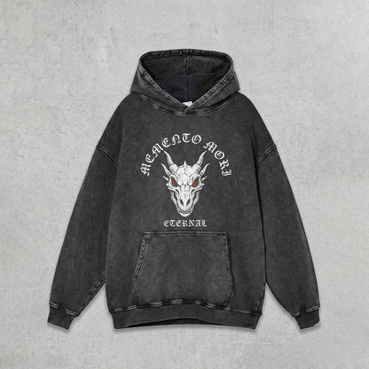 Memento Mori Dragon Skull Vintage Washed Hoodie