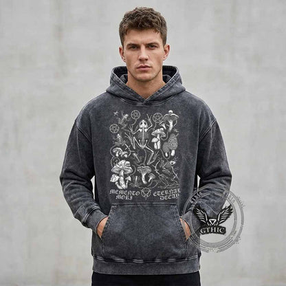 Memento Mori Frog Skeleton Mushroom Vintage Washed Hoodie