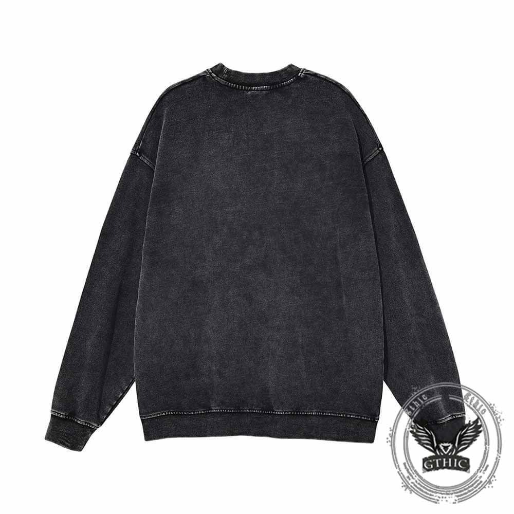 Memento Mori Frog Skeleton Mushroom Vintage Washed Sweatshirt
