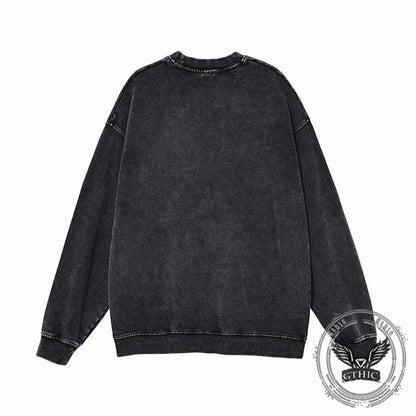 Memento Mori Frog Skeleton Mushroom Vintage Washed Sweatshirt