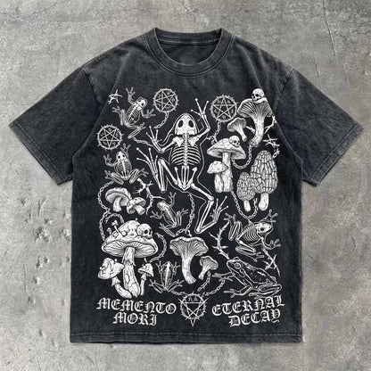 Memento Mori Frog Skeleton Mushroom Vintage Washed T-shirt