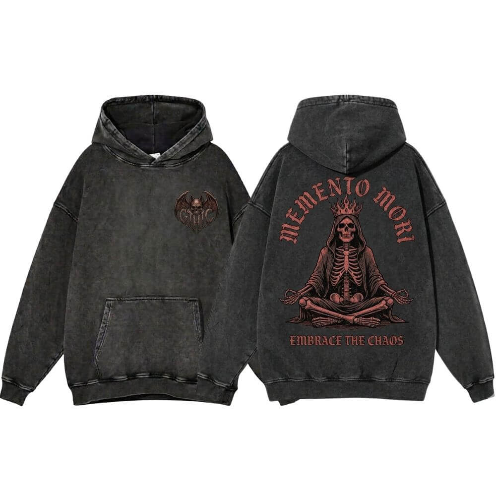 Memento Mori Meditating Skeleton Vintage Washed Hoodie