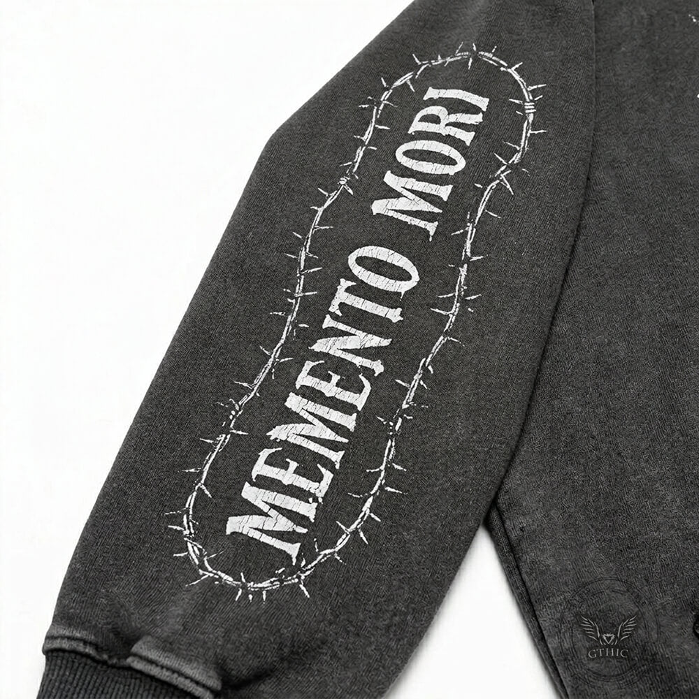 Memento Mori Skull Rose Gothic Vintage Washed Hoodie