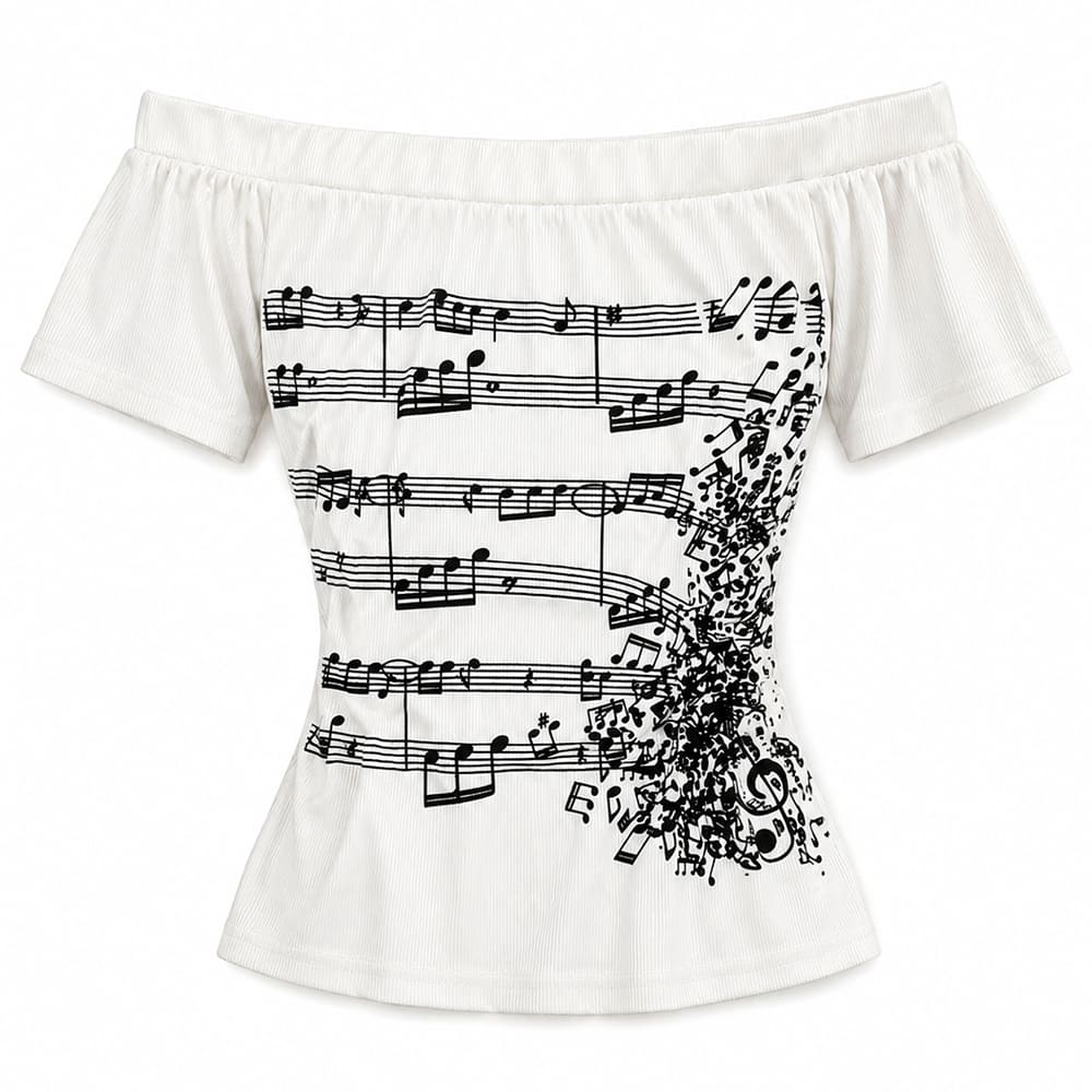 Music Note Off Shoulder T-Shirt