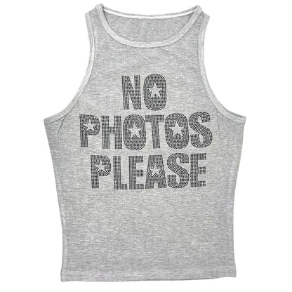 No Photos Please Rhinestone Tank Top