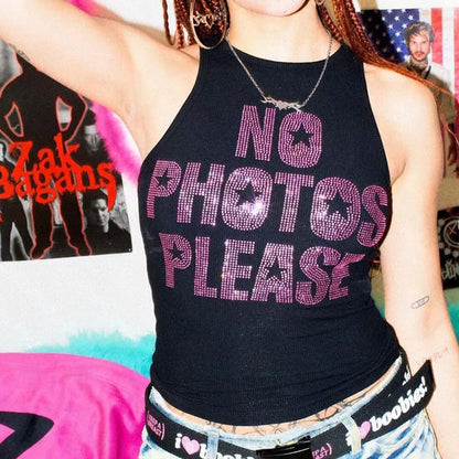 No Photos Please Rhinestone Tank Top