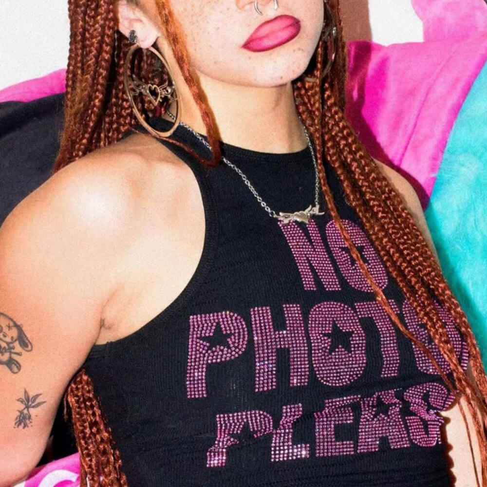 No Photos Please Rhinestone Tank Top