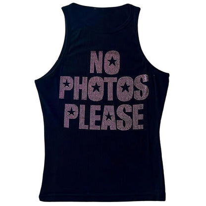 No Photos Please Rhinestone Tank Top