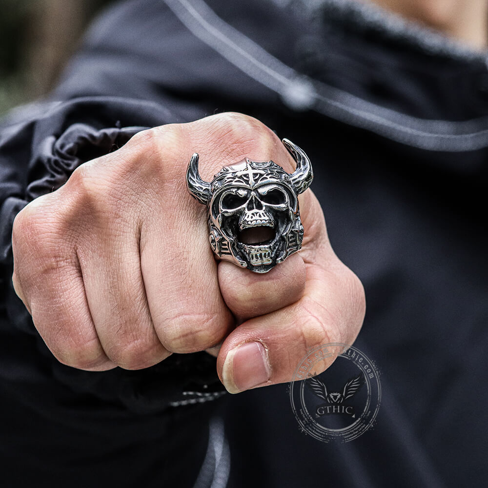 Nordic God of War Viking Warrior Skull Ring