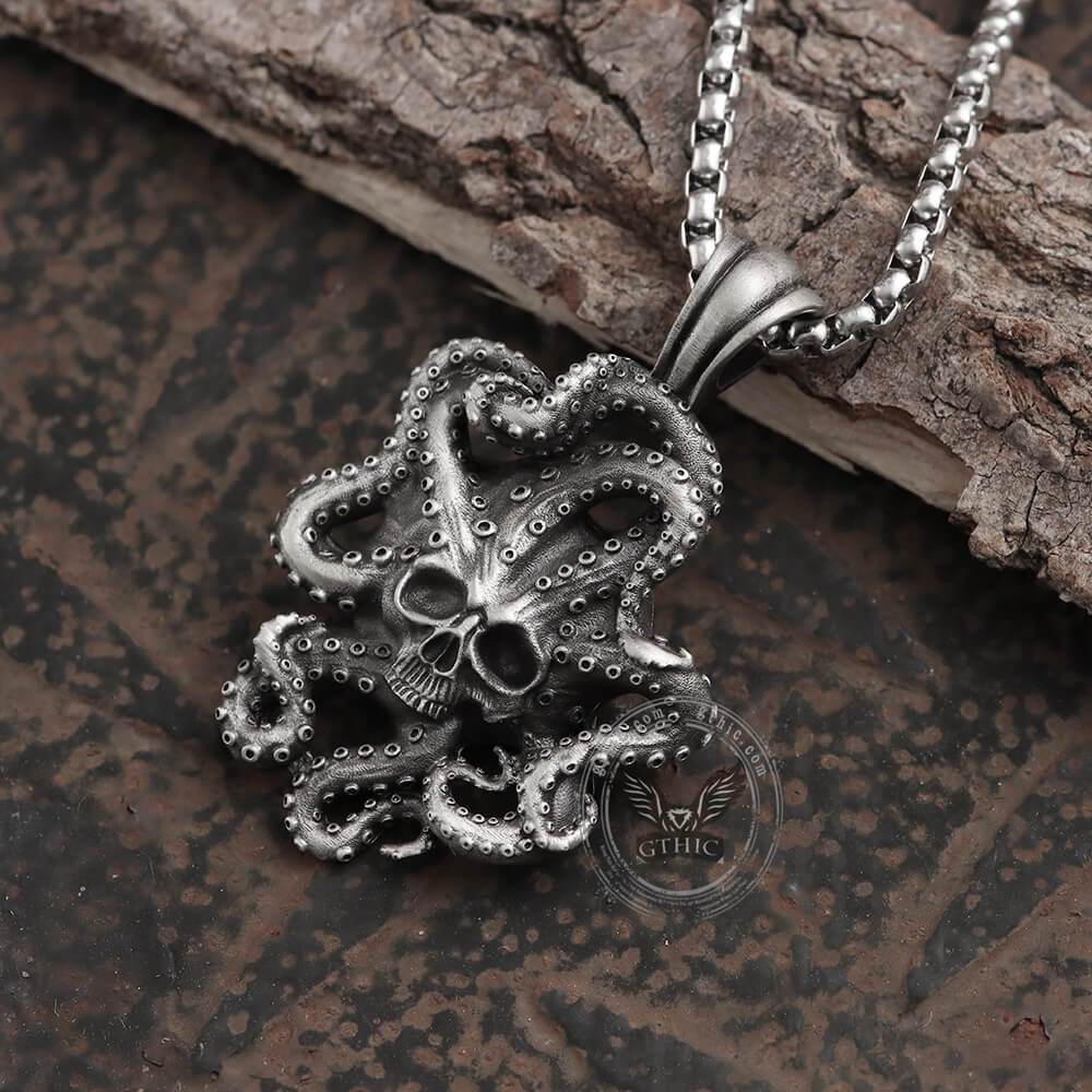Kraken Octopus Pure Tin Skull Necklace
