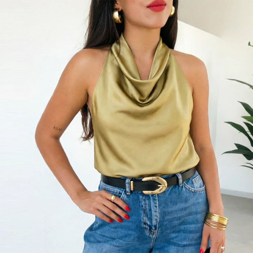 Old Money Satin Halter Top