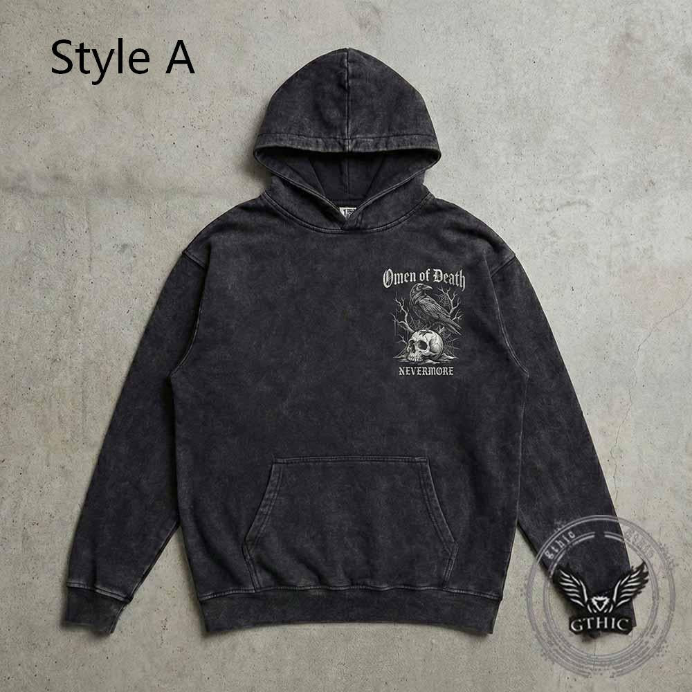 Omen of Death Raven Skull Nevermore Vintage Washed Hoodie