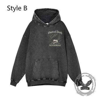 Omen of Death Raven Skull Nevermore Vintage Washed Hoodie