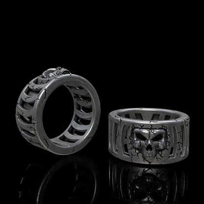 Out Of The Cage Sterling Silver Skull Ring