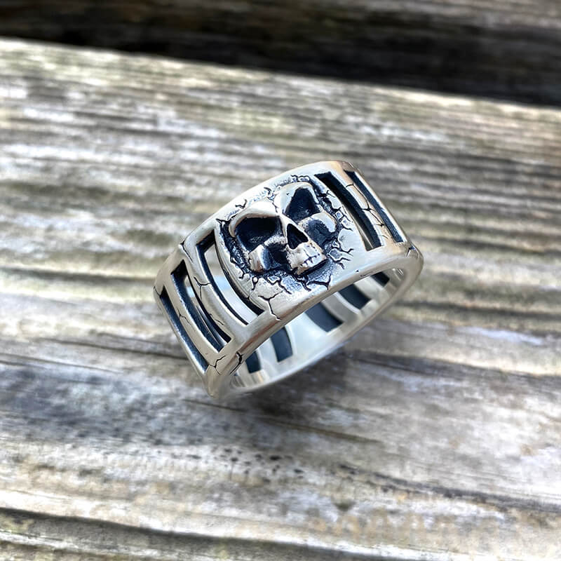 Out Of The Cage Sterling Silver Skull Ring