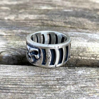 Out Of The Cage Sterling Silver Skull Ring
