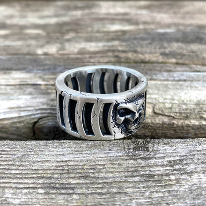 Out Of The Cage Sterling Silver Skull Ring