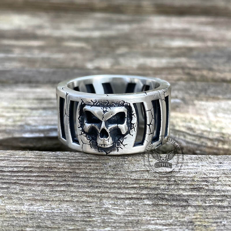Out Of The Cage Sterling Silver Skull Ring