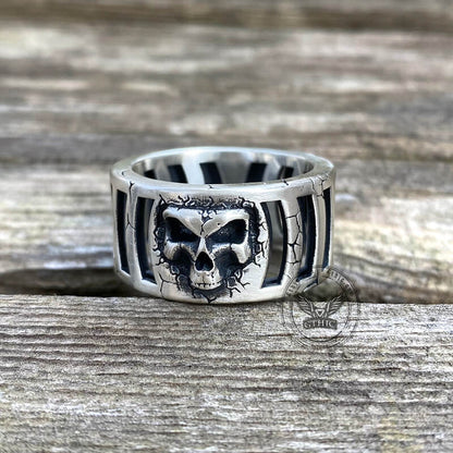 Out Of The Cage Sterling Silver Skull Ring